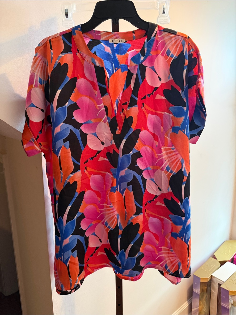 Jodifl Bright Pink Multi Floral Split-Neck Blouse